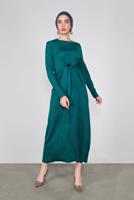 Tesettür giyim MAVİ ÖNÜ BAĞLAMA DETAYLI TRİKO ELBİSE 41029 