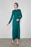 Tesettür giyim MAVİ ÖNÜ BAĞLAMA DETAYLI TRİKO ELBİSE 41029 