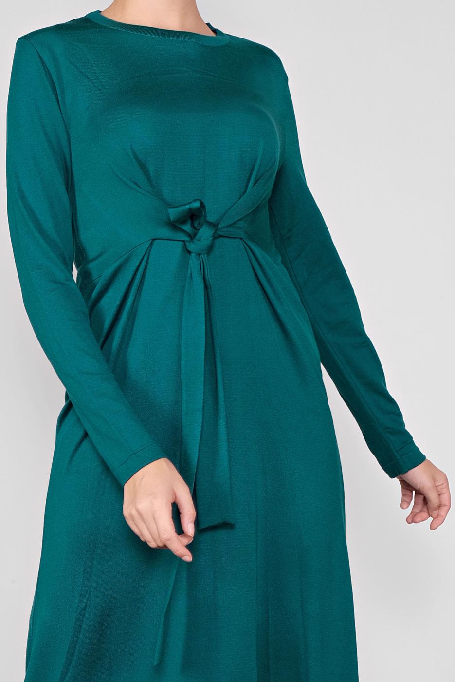 Tesettür giyim MAVİ ÖNÜ BAĞLAMA DETAYLI TRİKO ELBİSE 41029 