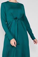 Tesettür giyim MAVİ ÖNÜ BAĞLAMA DETAYLI TRİKO ELBİSE 41029 