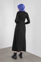 Tesettür giyim SİYAH ETEĞİ PİLELİ DÜĞMELİ TRİKO ELBİSE 41031 