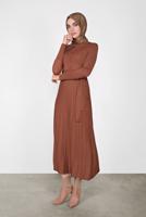 Tesettür giyim TURUNCU ETEĞİ PİLELİ DÜĞMELİ TRİKO ELBİSE 41031 