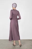 Tesettür giyim MOR ETEĞİ PİLELİ DÜĞMELİ TRİKO ELBİSE 41031 