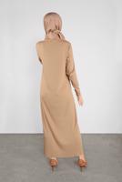 Tesettür giyim KAHVE DÜĞME DETAYLI TRİKO ELBİSE 41032 