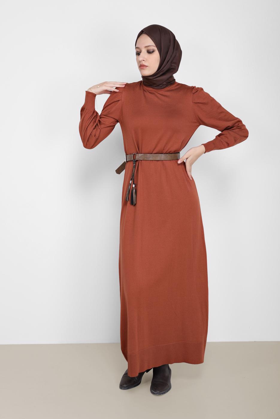 Tesettür giyim TURUNCU ALVİNA TRİKO ELBİSE T 42061