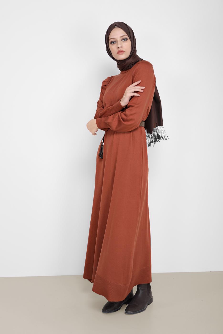Tesettür giyim TURUNCU ALVİNA TRİKO ELBİSE T 42061