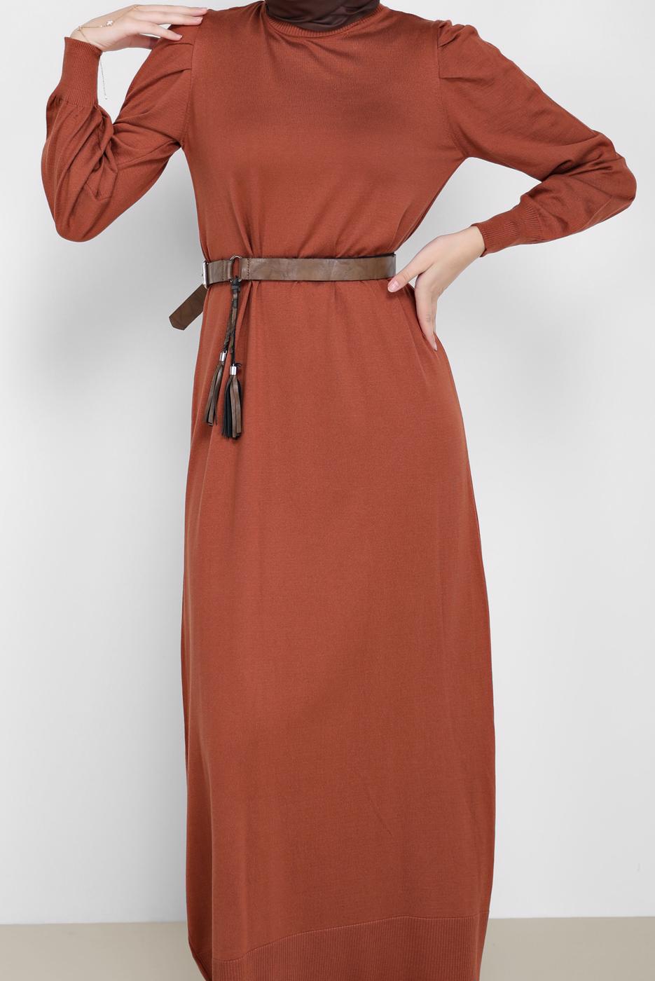 Tesettür giyim TURUNCU ALVİNA TRİKO ELBİSE T 42061