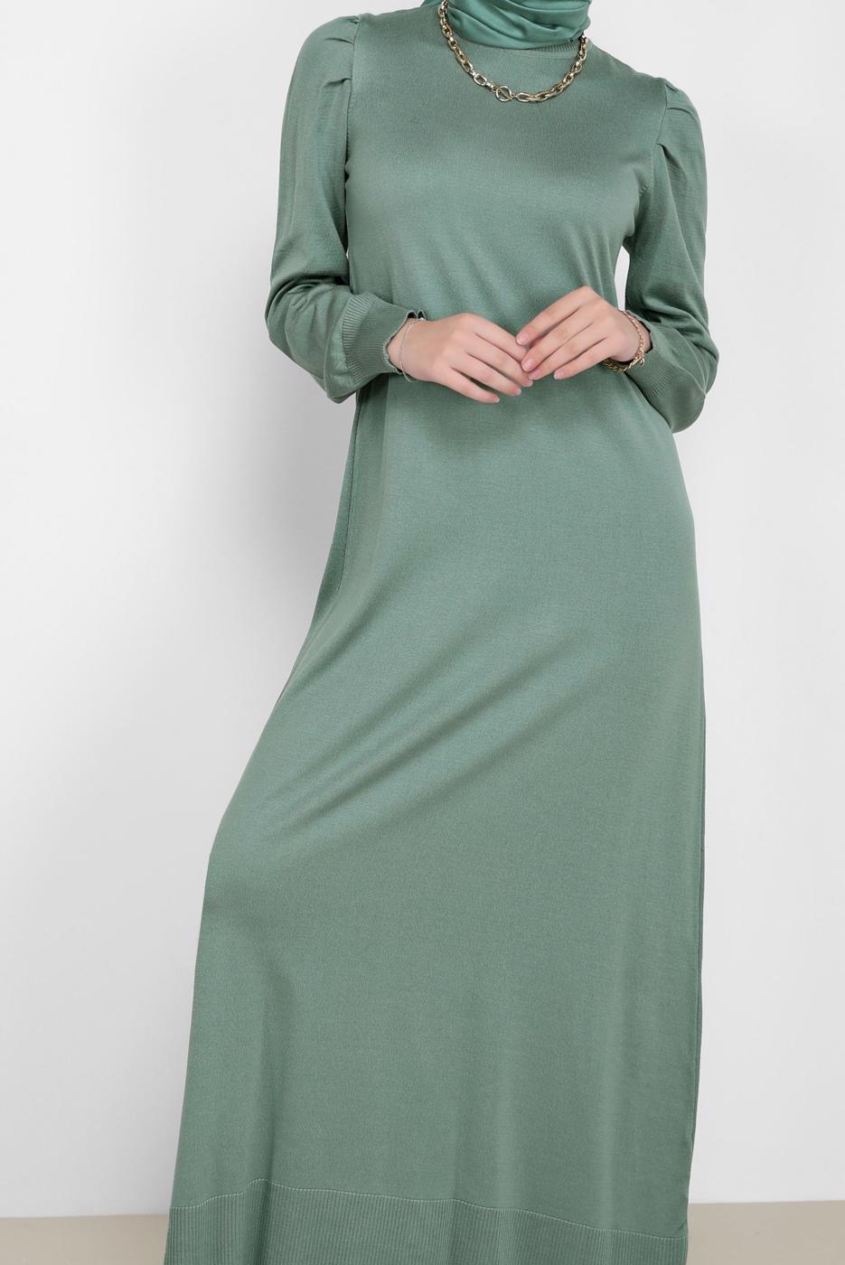 Tesettür giyim YEŞİL ALVİNA TRİKO ELBİSE T 42061