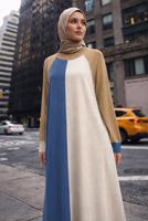 Tesettür giyim LACİVERT ALVİNA ÜÇ RENKLİ TRİKO ELBİSE T 42084