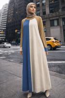 Tesettür giyim LACİVERT ALVİNA ÜÇ RENKLİ TRİKO ELBİSE T 42084