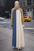 Tesettür giyim LACİVERT ALVİNA ÜÇ RENKLİ TRİKO ELBİSE T 42084