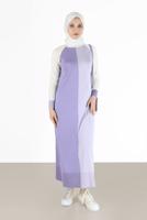 Tesettür giyim MOR ALVİNA ÜÇ RENKLİ TRİKO ELBİSE T 42084
