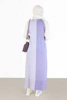 Tesettür giyim MOR ALVİNA ÜÇ RENKLİ TRİKO ELBİSE T 42084