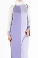 Tesettür giyim MOR ALVİNA ÜÇ RENKLİ TRİKO ELBİSE T 42084