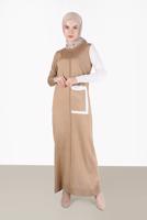 Tesettür giyim KAHVE ALVİNA TRİKO ELBİSE T 42115