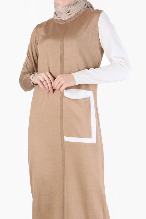 Tesettür giyim KAHVE ALVİNA TRİKO ELBİSE T 42115 - TRENDTESETTÜR