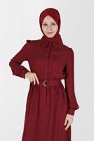 Tesettür giyim KIRMIZI ALVİNA GÖMLEK YAKA ELBİSE T 42268-1