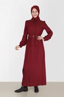 Tesettür giyim KIRMIZI ALVİNA GÖMLEK YAKA ELBİSE T 42268-1