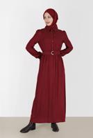 Tesettür giyim KIRMIZI ALVİNA GÖMLEK YAKA ELBİSE T 42268-1