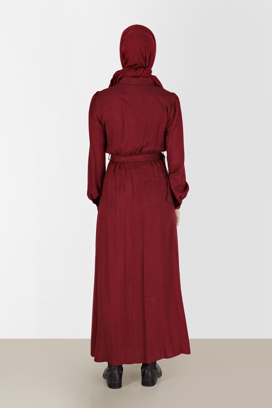 Tesettür giyim KIRMIZI ALVİNA GÖMLEK YAKA ELBİSE T 42268-1