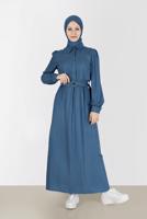 Tesettür giyim YEŞİL ALVİNA GÖMLEK YAKA ELBİSE T 42268-1
