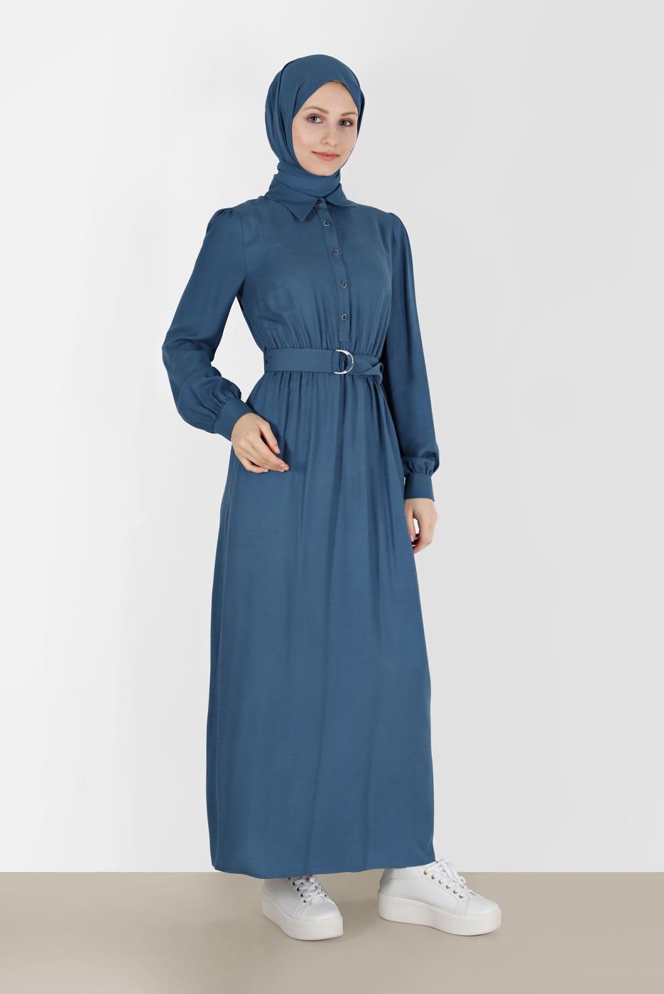 Tesettür giyim YEŞİL ALVİNA GÖMLEK YAKA ELBİSE T 42268-1