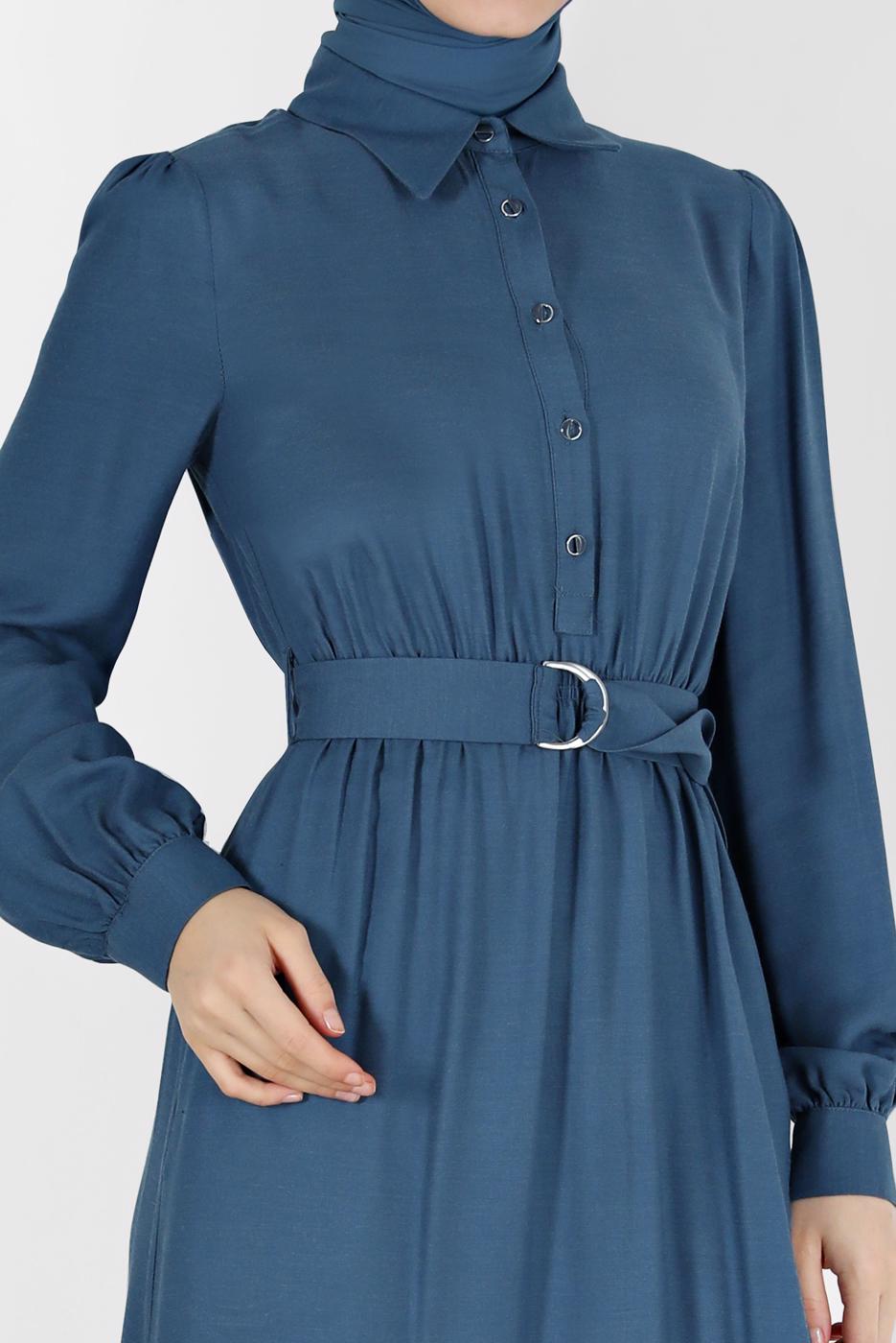 Tesettür giyim YEŞİL ALVİNA GÖMLEK YAKA ELBİSE T 42268-1