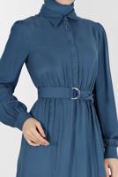 Tesettür giyim YEŞİL ALVİNA GÖMLEK YAKA ELBİSE T 42268-1