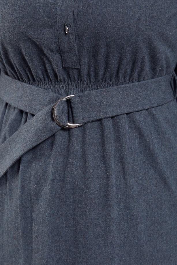 Tesettür giyim LACİVERT ALVİNA KEMERLİ GÖMLEK YAKA ELBİSE T 42268 - TRENDTESETTÜR