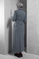 Tesettür giyim MAVİ ALVİNA KEMERLİ GÖMLEK YAKA ELBİSE T 42268
