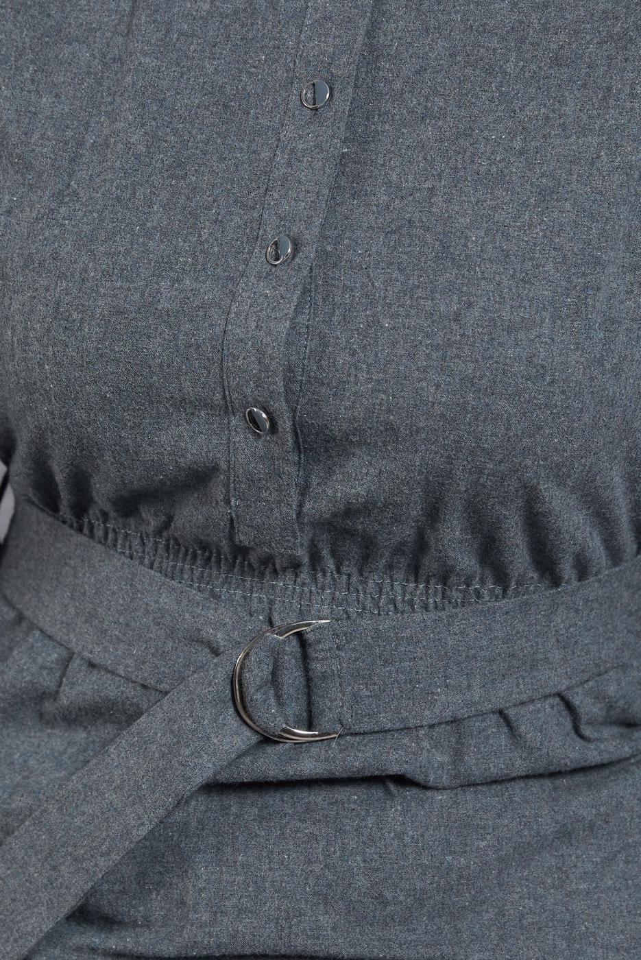 Tesettür giyim MAVİ ALVİNA KEMERLİ GÖMLEK YAKA ELBİSE T 42268