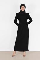 Tesettür giyim SİYAH ALVİNA VATKA DETAYLI ELBİSE T 42367