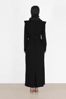 Tesettür giyim SİYAH ALVİNA VATKA DETAYLI ELBİSE T 42367