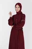Tesettür giyim BORDO ALVİNA NAKIŞ DETAYLI ELBİSE T 42387