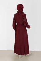 Tesettür giyim BORDO ALVİNA NAKIŞ DETAYLI ELBİSE T 42387