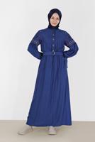 Tesettür giyim LACİVERT ALVİNA NAKIŞ DETAYLI ELBİSE T 42387