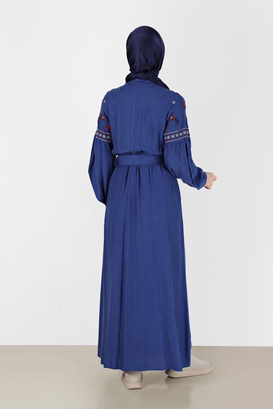 Tesettür giyim LACİVERT ALVİNA NAKIŞ DETAYLI ELBİSE T 42387