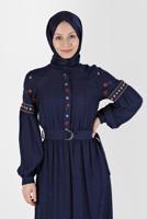 Tesettür giyim LACİVERT ALVİNA NAKIŞ DETAYLI ELBİSE T 42387