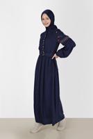 Tesettür giyim LACİVERT ALVİNA NAKIŞ DETAYLI ELBİSE T 42387
