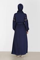 Tesettür giyim LACİVERT ALVİNA NAKIŞ DETAYLI ELBİSE T 42387