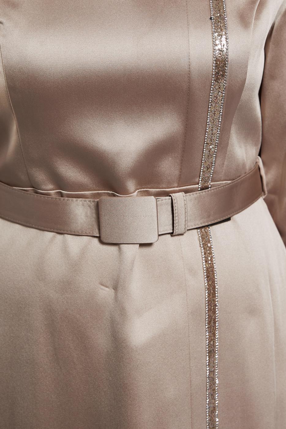 Tesettür giyim BEJ ALVİNA SATEN ELBİSE T 42417