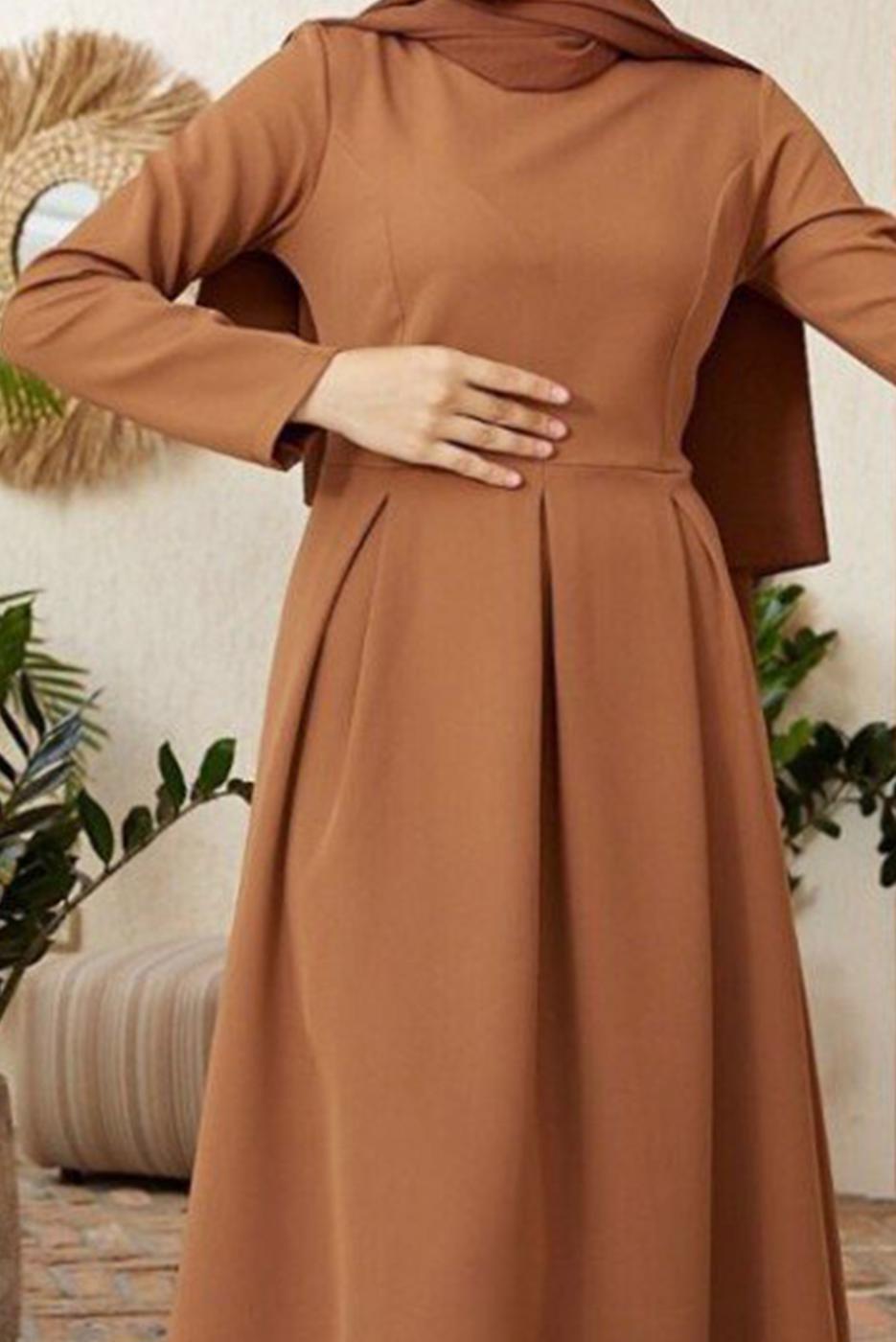 Hijab clothing BROWN PLEAT DETAIL DRESS 50001 