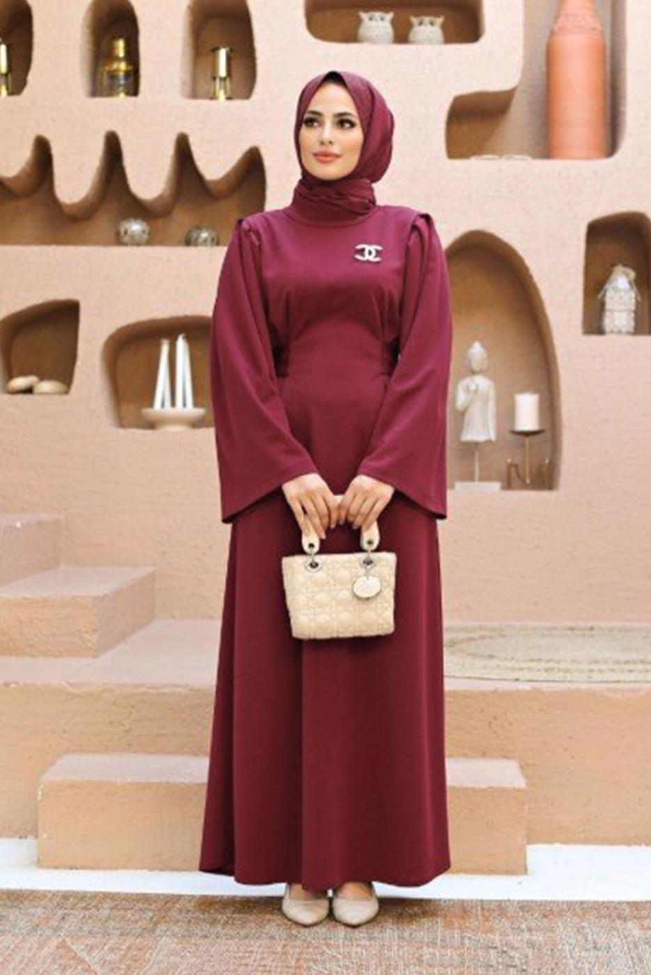 Hijab clothing CLARET RED WIDE CUT SLEEVE DRESS 60001 