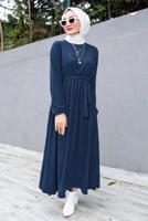 Vêtements hijab BLEU MARINE ROBE TAILLE SMOCKING AVEC POIGNETS ELASTIQUE T 6066