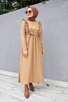 Vêtements hijab BRUN ROBE CEINTURÉE À VOLANTS 7066