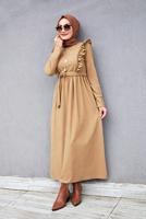 Vêtements hijab BRUN ROBE CEINTURÉE À VOLANTS 7066