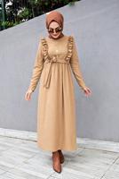 Vêtements hijab BRUN ROBE CEINTURÉE À VOLANTS 7066