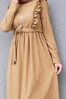 Vêtements hijab BRUN ROBE CEINTURÉE À VOLANTS 7066