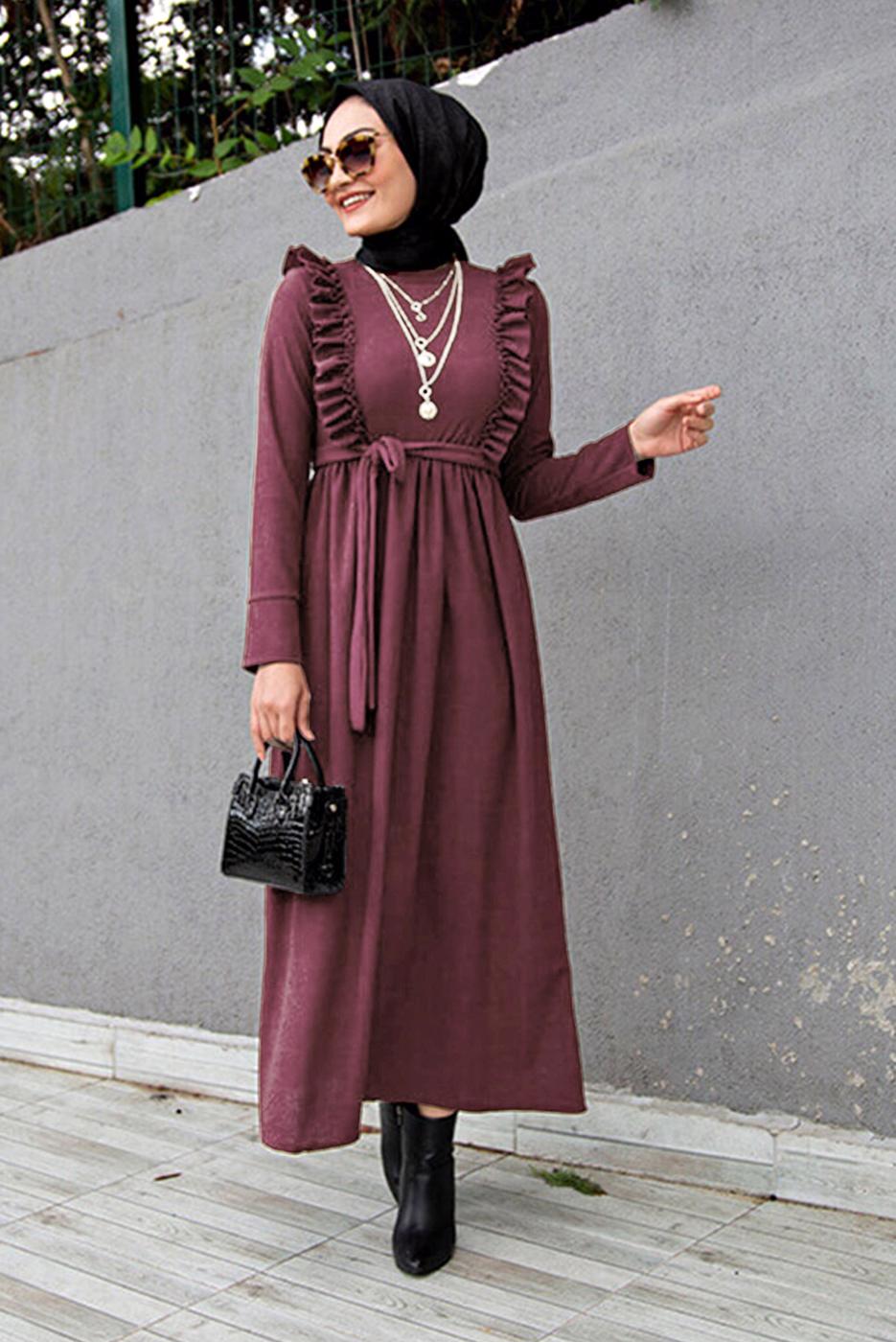 Vêtements hijab ROSE ROBE CEINTURÉE À VOLANTS 7066