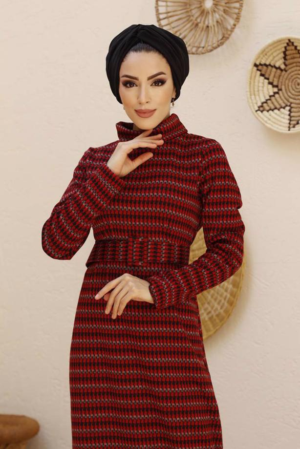 Hijab clothing  3-COLOR HOUNDSTOOTH TEXTURED DRESS 7444  - TRENDTESETTÜR